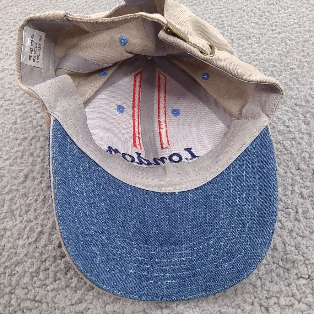 London UK British Hat Cap Beige Blue Denim Flag Buckle Strap‎ One Size Cotton